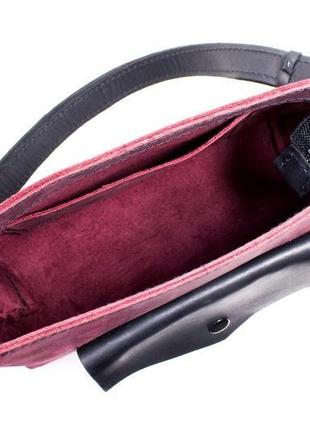 Комплект кожаная женская сумка на молнии + маленький кошелек, цвет марсала с черным4 фото