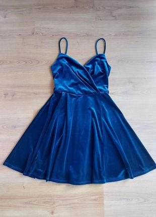 Бархатное платье на тонких бретелях, синее бархатное платье miss selfridge, р. 385 фото
