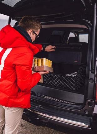 Органайзер в багажник авто subaru від carbag чорний з бежевою ниткою та чорним кантом3 фото