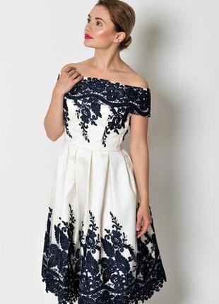Брендова кремова ажурна сукня-міді 👗відкриті плечі2 фото