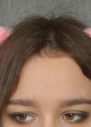 Рожеві хутряні вушка на обручі, котячі вушка, неко вушка, вушка кішки.3 фото