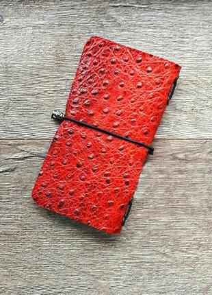 Кожаный блокнот-классик с тиснением страуса "edgar",цвет красный2 фото