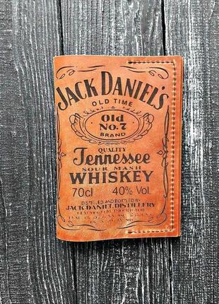 Коричневая кожаная обложка-тревел  "jack daniels"2 фото