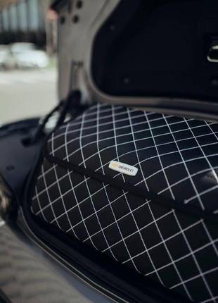 Органайзер в багажник авто honda от carbag чёрный с белой строчкой и чёрной окантовкой6 фото