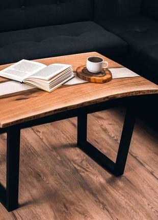 Журнальний стіл. стіл із масиву горіха. стіл ріка з епоксидної смоли2 фото