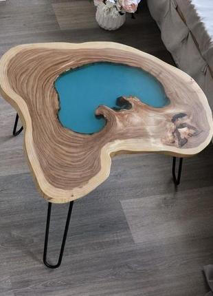 Кавовий стіл річка з епоксидною смолою в стилі лофт. стіл зі слябів