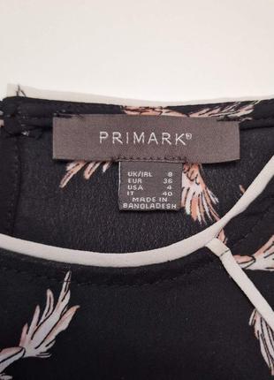 Женская черная блузка с карманом принт птицы primark шифон8 фото