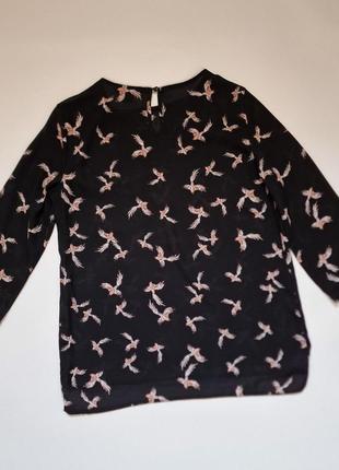 Женская черная блузка с карманом принт птицы primark шифон9 фото