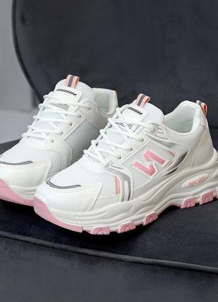 Круті спортивні кросівки білі з ніжними пудровими вставками, текстиль літня модель під бренд9 фото