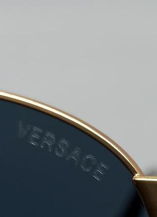 Очки в стиле versace унисекс солнцезащитные овальные черные в золотой металлической оправе9 фото