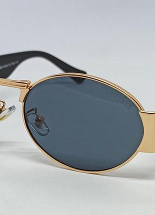 Очки в стиле versace унисекс солнцезащитные овальные черные в золотой металлической оправе1 фото