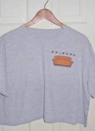 Бавовняна сіра футболка primark friends sofa tv series/сірий кроп топ принт friends3 фото