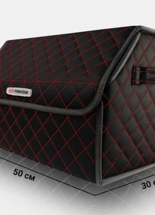 Органайзер в багажник авто mazda від carbag чорний з червоною ниткою та чорним кантом1 фото
