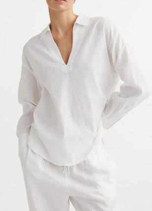 Белая новая льняная рубашка блуза h&m