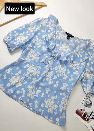 Блуза женская голубого цвета в белый цветочный принт от бренда new look s