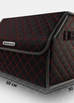 Органайзер в багажник авто nissan от carbag чёрный с красной строчкой и чёрной окантовкой