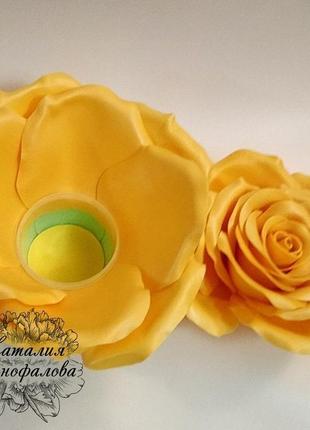 Шкатулка роза желтая, изолон1 фото
