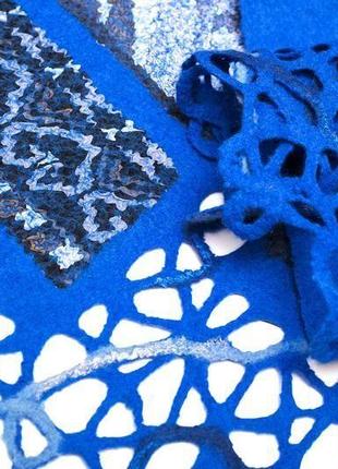 Синий женский шарф из шерсти мериноса3 фото