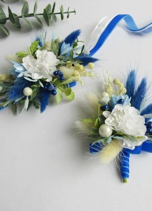 Бутоньерки для невест, показаний в синих тонах2 фото
