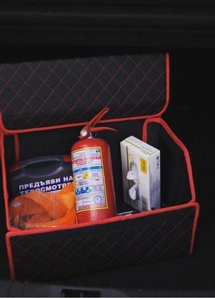 Органайзер в багажник авто toyota від carbag чорний з червоною ниткою та чорним кантом3 фото