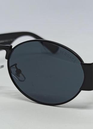 Очки в стиле versace унисекс солнцезащитные овальные черные в черном металле1 фото