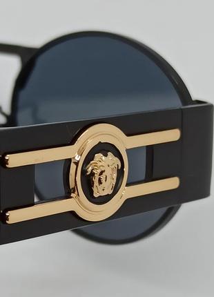 Очки в стиле versace унисекс солнцезащитные овальные черные в черном металле8 фото