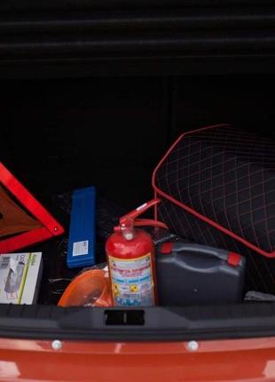 Органайзер в багажник авто amg от carbag чёрный с красной строчкой и красной окантовкой4 фото