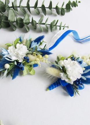 Бутоньєрки для наречених, свідків у синіх тонах4 фото