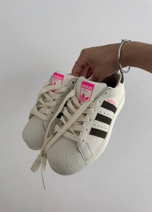 Женские кроссовки adidas superstar cream / black / pink premium5 фото