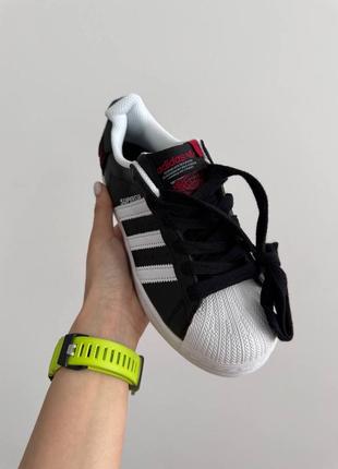 Адидас суперстар черные с белым adidas superstar the originals black / white / red3 фото