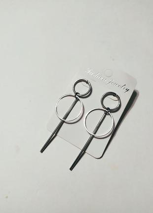 Сережки кільця подовжені, геометричних сережки в сріблі8 фото