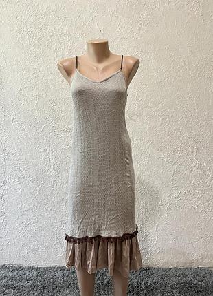 Бежевое платье миди / приталенное платье бежевое / эксклюзивное платье бежевое