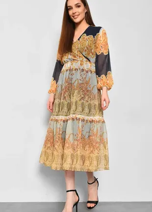 Шифоновое платье с этно принтом длинное с орнаментом