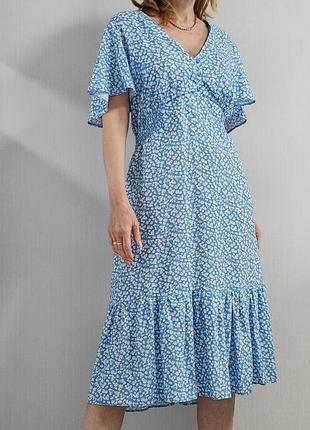 Голубое цветочное платье миди tu1 фото