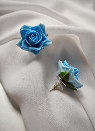 Синие розы, серьги-пуссеты3 фото