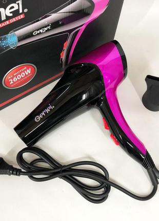 Фен gemei gm-1766 2.6 квт ас, жіночий фен для волосся, електрофен для волосся. колір: фіолетовий