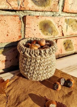 Плетёная корзинка органайзер. маленькая вязаная корзинка.