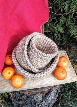 Плетёная корзинка органайзер. маленькая вязаная корзинка.8 фото