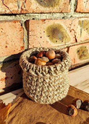 Плетёная корзинка органайзер. маленькая вязаная корзинка.3 фото