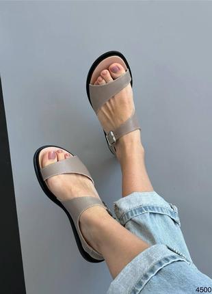 Босоніжки жіночі бежеві шкіряні сандалі з натуральної шкіри3 фото