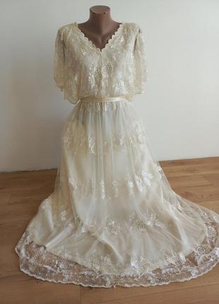 Весільне вінтажене мереживне  міді плаття m-l розмір1 фото