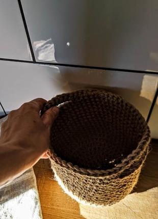 Корзина из джута. плетеная круглая корзинка с ручками.5 фото