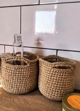 Корзина из джута. плетеная круглая корзинка с ручками.2 фото