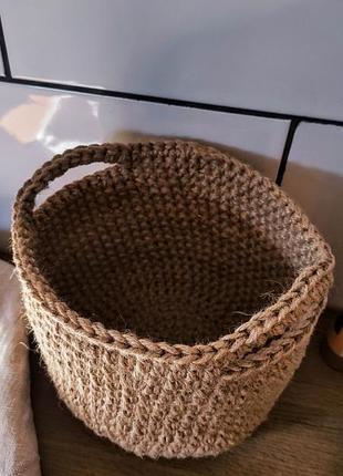 Кошик з джуту. плетена кругла корзина з ручками. органайзер.9 фото