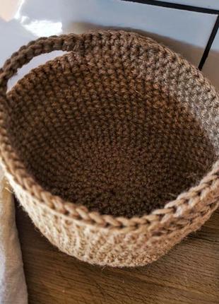 Кошик з джуту. плетена кругла корзина з ручками. органайзер.2 фото