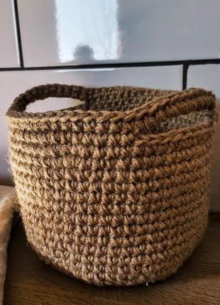 Кошик з джуту. плетена кругла корзина з ручками. органайзер.4 фото