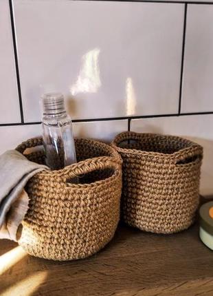 Кошик з джуту. плетена кругла корзина з ручками. органайзер.3 фото