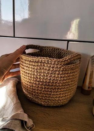 Кошик з джуту. плетена кругла корзина з ручками. органайзер.6 фото