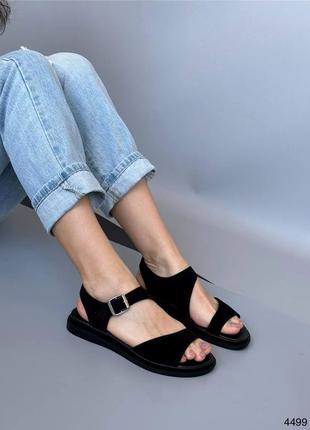 Босоніжки жіночі чорні замшеві сандалі з натуральної шкіри8 фото