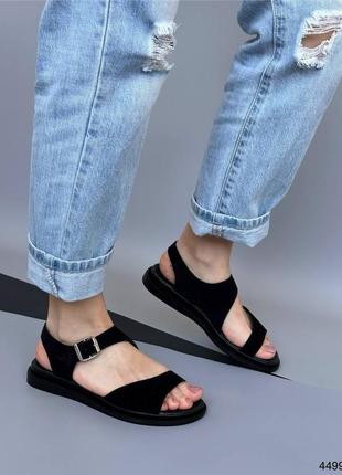 Босоніжки жіночі чорні замшеві сандалі з натуральної шкіри1 фото